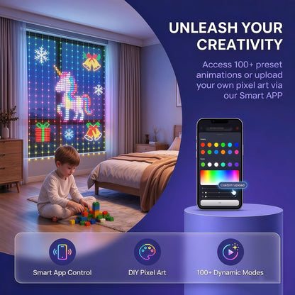Custom pixel art and animated modes controlled from a smartphone