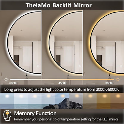 Round LED Bathroom Mirror Touch Control Three Color Light