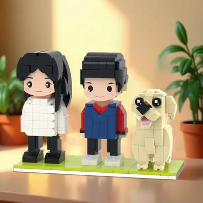 Full Body Customizable 2 People Cute Brick Figures Personalized Brick Figures with Dog Small Particle Block Toy