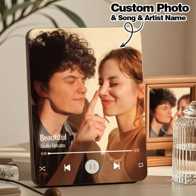 Custom Music Photo Frame That Plays Music Without Cell Phone Wooden Music Record Player Wedding Anniversary Gifts