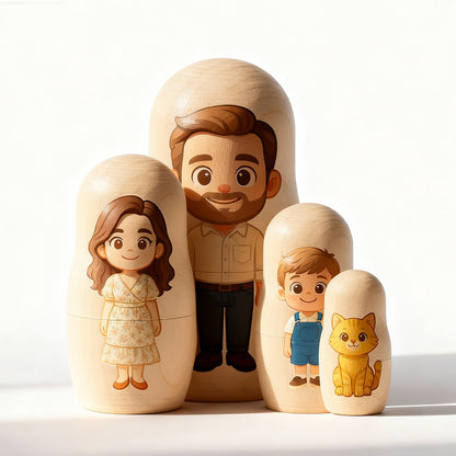 Personalized Portrait Nesting Doll Custom Photo Family Portrait Preview Cartoon Style Gift Photo Christmas Gift