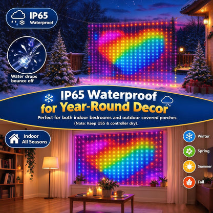 IP65-rated pixel curtain lights for covered outdoor and indoor spaces
