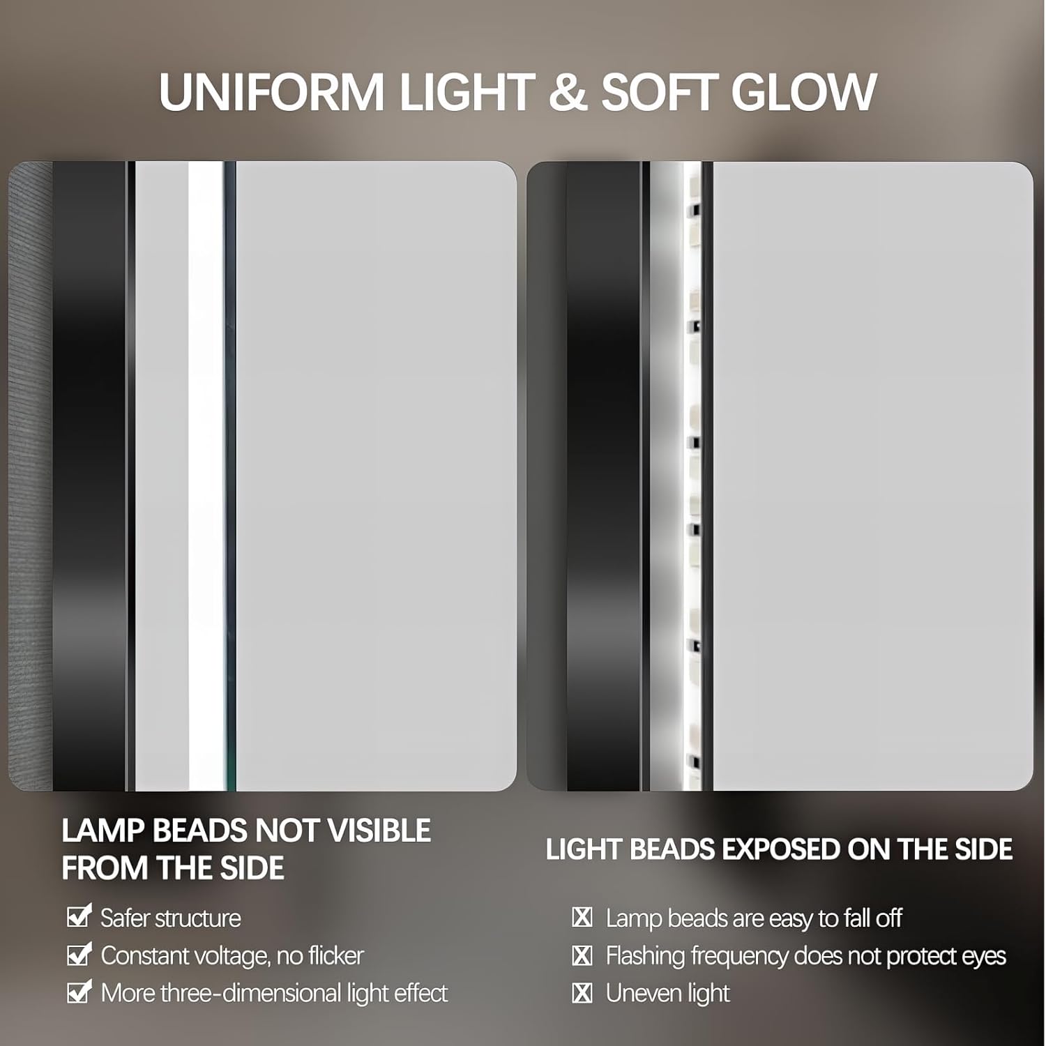 Round LED Bathroom Mirror Touch Control Three Color Light