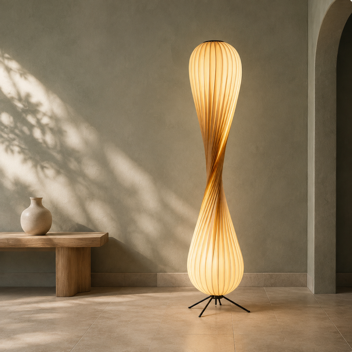 Modern Sculptural Twist Floor Lamp, Dimmable Wood LED Standing Lamp for Bedroom & Living Room