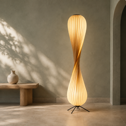 Modern Sculptural Twist Floor Lamp, Dimmable Wood LED Standing Lamp for Bedroom & Living Room