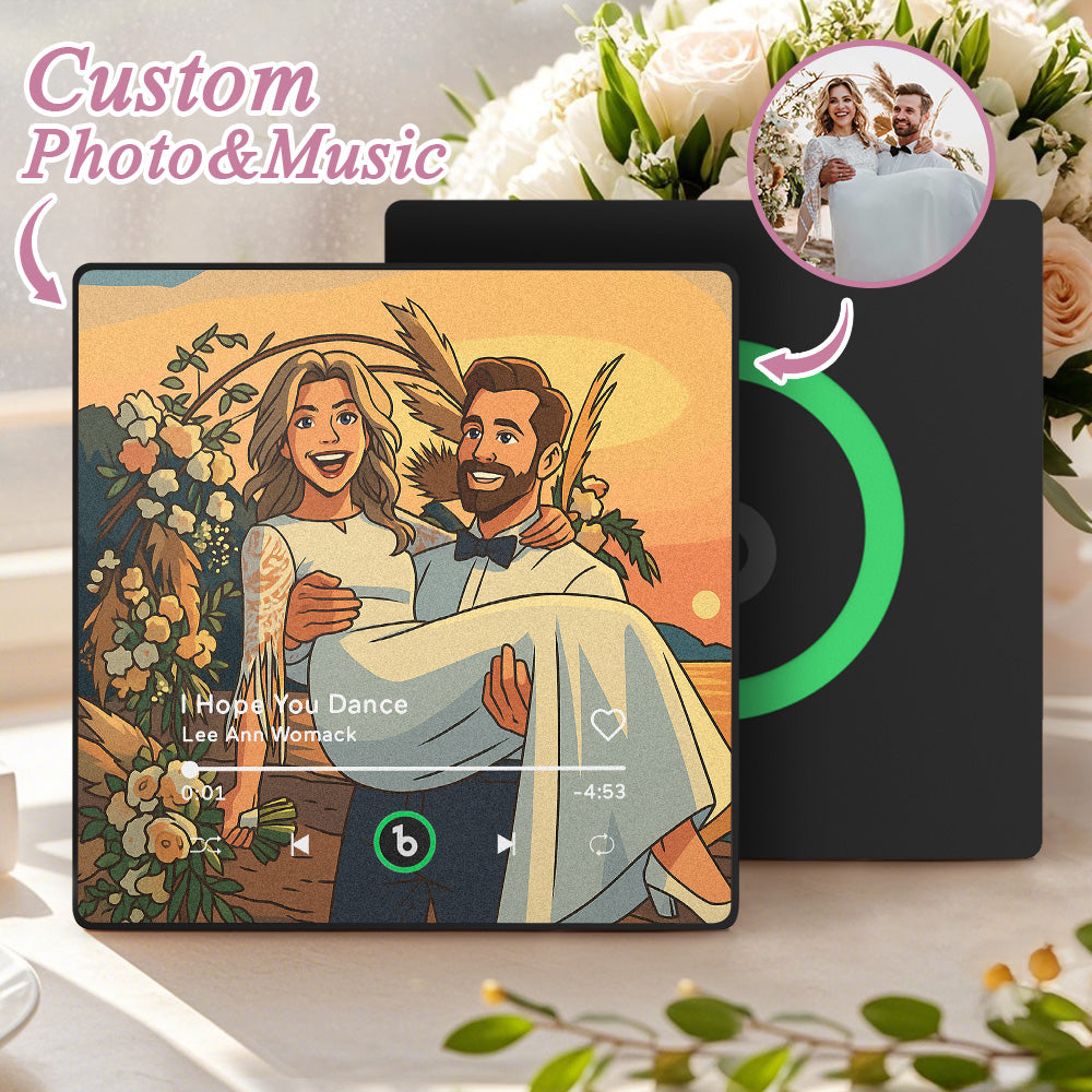 FridgeBeats Framed 4.0 Custom Photo Music Fridge Magnet Various Cartoon Style Song Fridge Magnet That Can Play Songs Wedding Gift