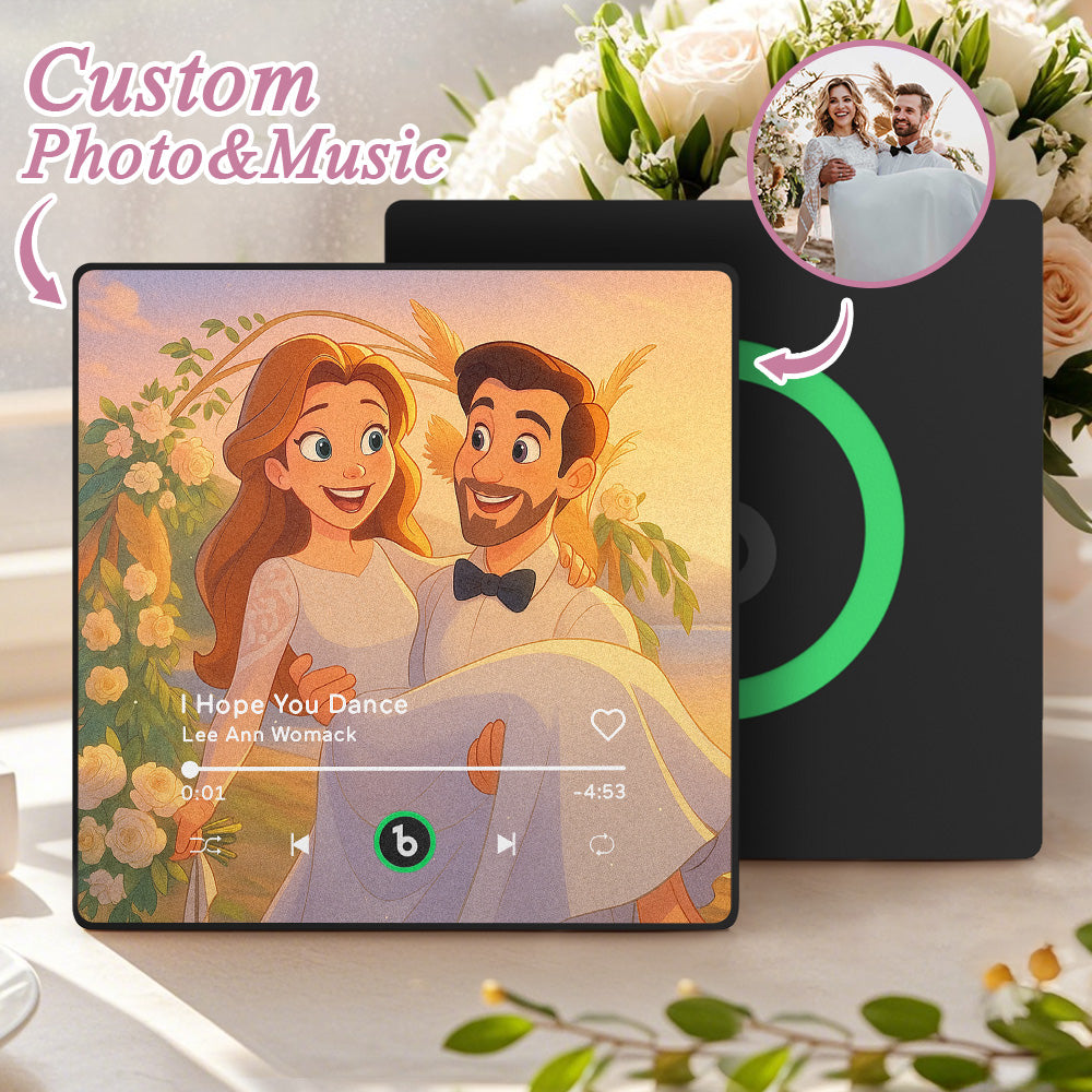 FridgeBeats Framed 4.0 Custom Photo Music Fridge Magnet Various Cartoon Style Song Fridge Magnet That Can Play Songs Wedding Gift