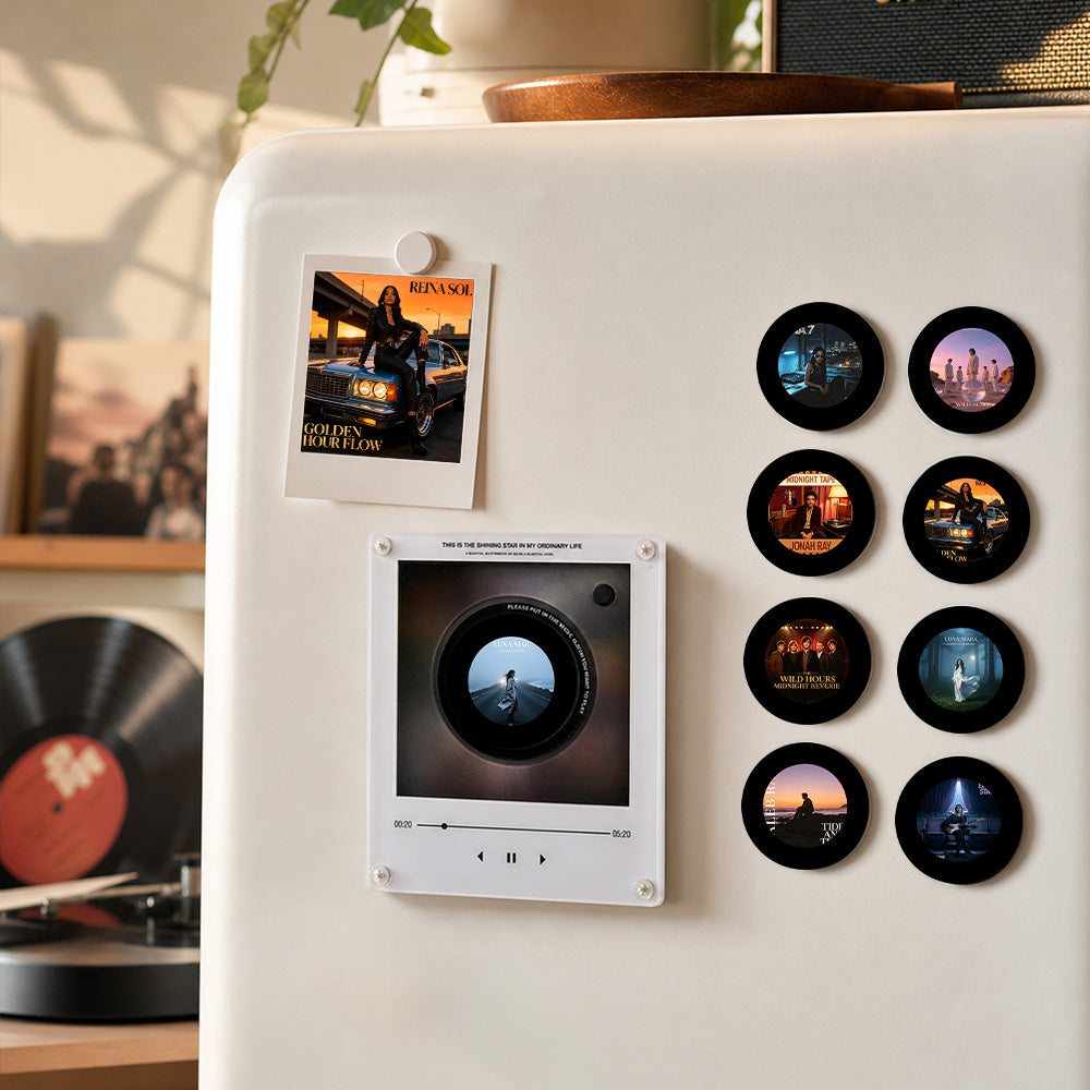 Custom Mini Vinyl Record Player with 9 Magnetic Discs, Personalized Music Gift for Couples, Anniversary Memories