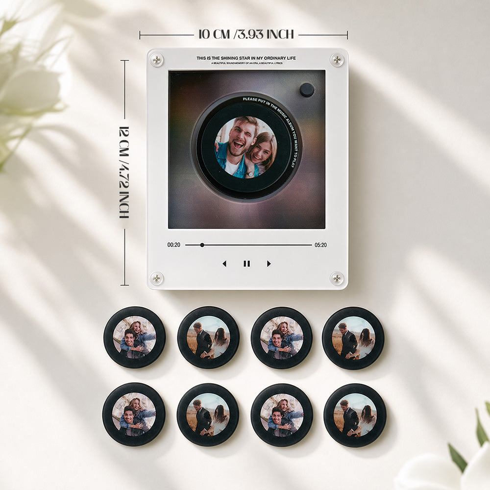Custom Mini Vinyl Record Player with 9 Magnetic Discs, Personalized Music Gift for Couples, Anniversary Memories