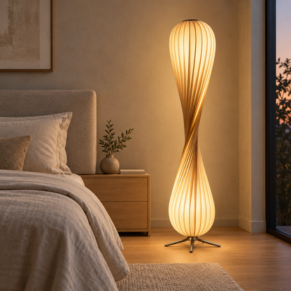 Modern Sculptural Twist Floor Lamp, Dimmable Wood LED Standing Lamp for Bedroom & Living Room