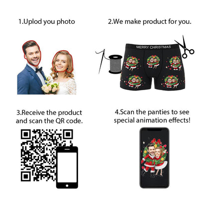 Custom Photo Boxer Face Underwear Double Santa Claus Couple Gifts Christmas Gift AR View