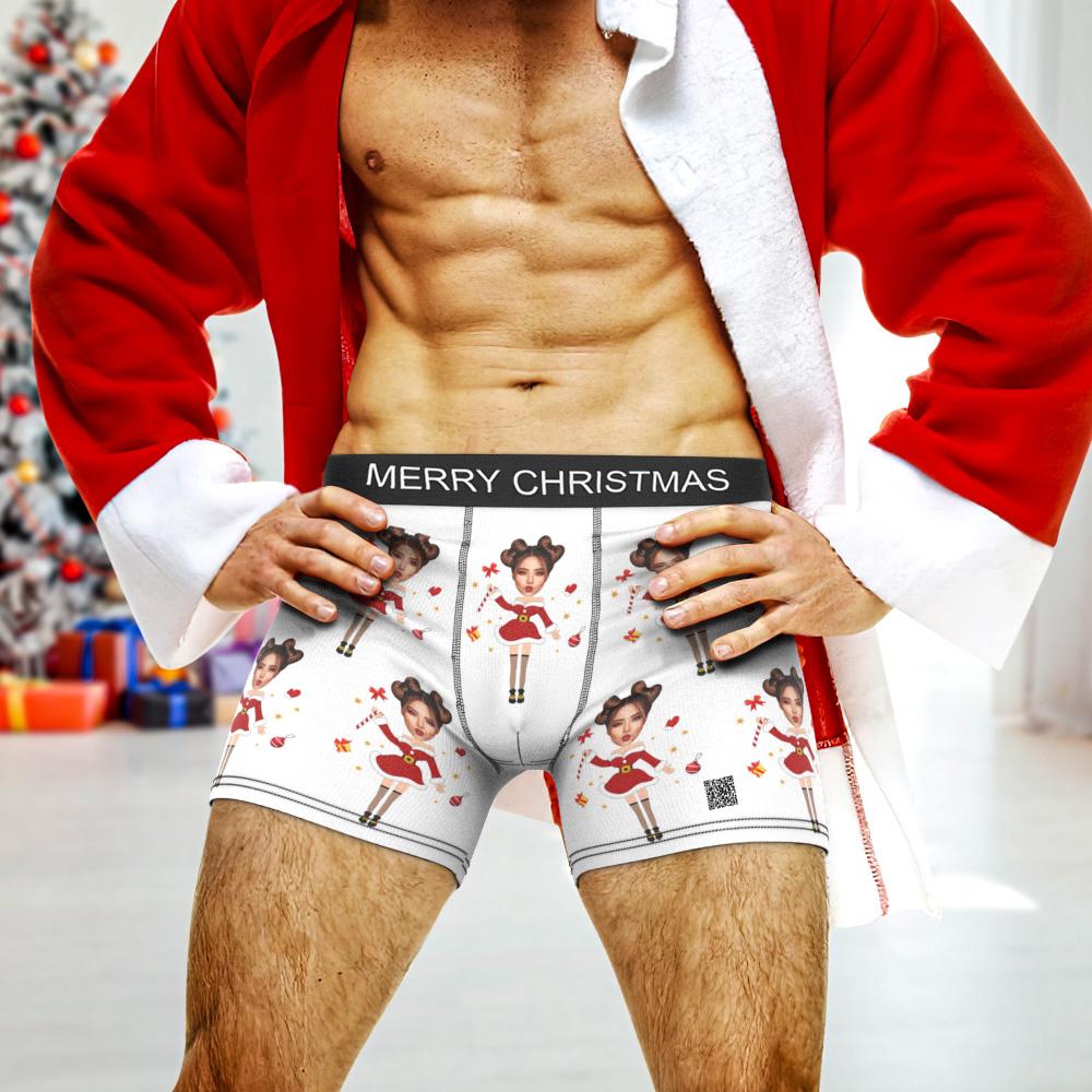 Custom Photo Boxer Santa Claus Face Underwear Couple Gifts Christmas Gift AR View