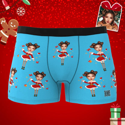 Custom Photo Boxer Santa Claus Face Underwear Couple Gifts Christmas Gift AR View