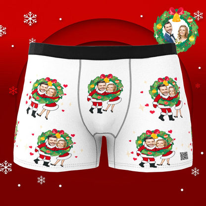 Custom Photo Boxer Face Underwear Double Santa Claus Couple Gifts Christmas Gift AR View