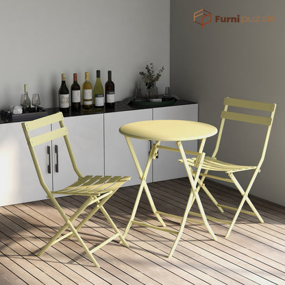 Garden Patio Foldable Round Table 3 Piece Set of Foldable Patio Table and Chairs