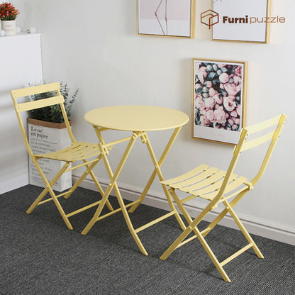 Garden Patio Foldable Round Table 3 Piece Set of Foldable Patio Table and Chairs