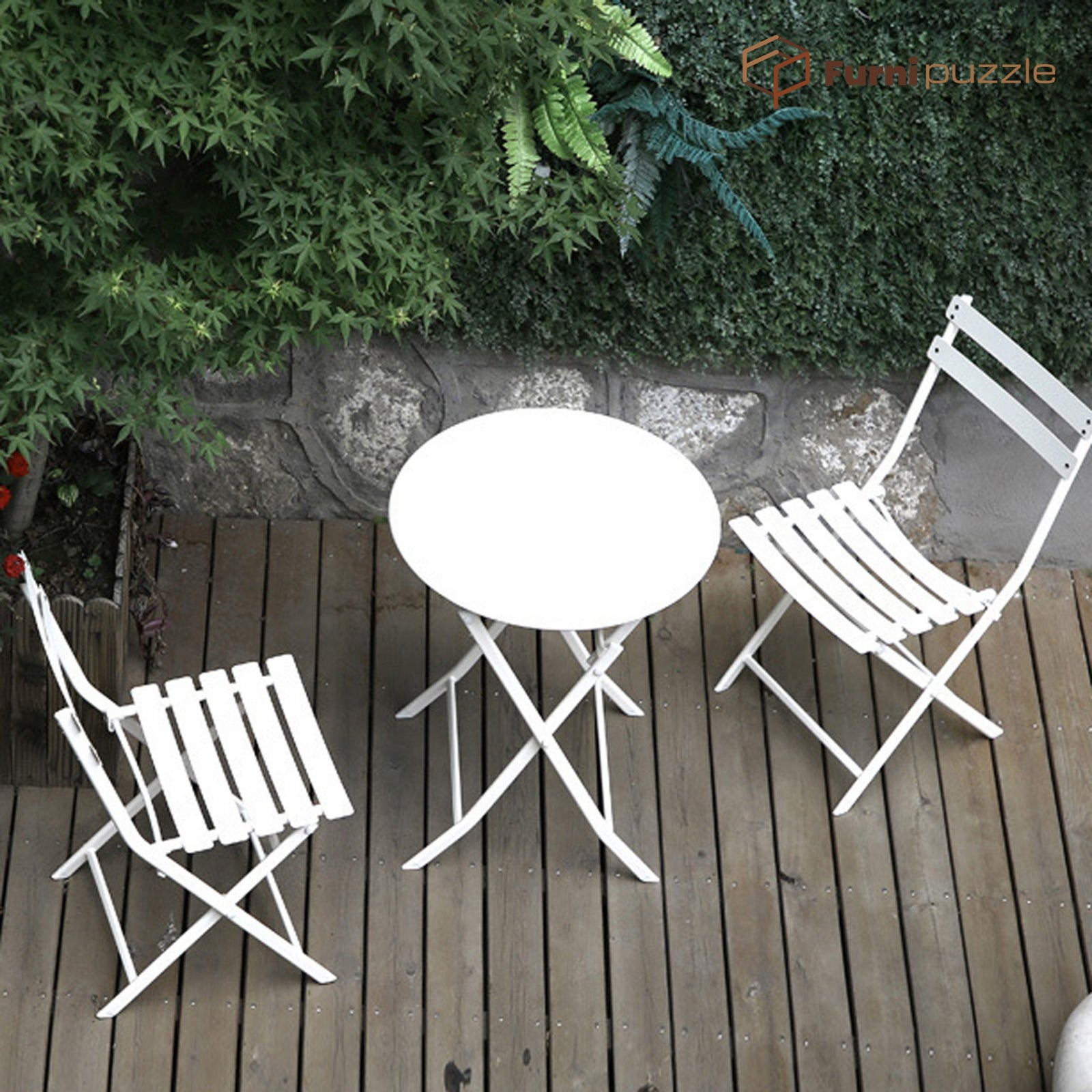 Garden Patio Foldable Round Table 3 Piece Set of Foldable Patio Table and Chairs