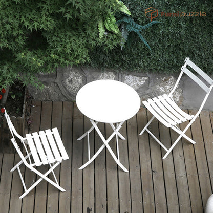 Garden Patio Foldable Round Table 3 Piece Set of Foldable Patio Table and Chairs