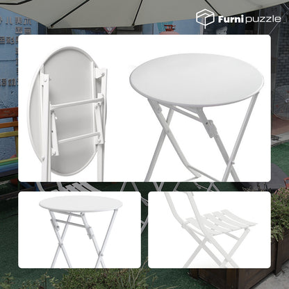 Garden Patio Foldable Round Table 3 Piece Set of Foldable Patio Table and Chairs