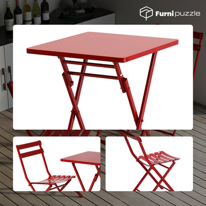 Garden Patio Foldable Round Table 3 Piece Set of Foldable Patio Table and Chairs