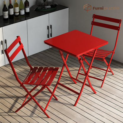 Garden Patio Foldable Round Table 3 Piece Set of Foldable Patio Table and Chairs