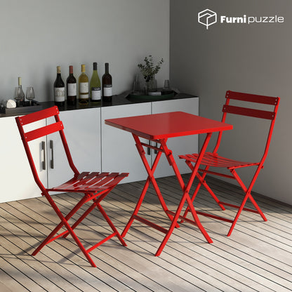 Garden Patio Foldable Round Table 3 Piece Set of Foldable Patio Table and Chairs