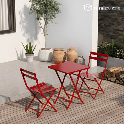 Garden Patio Foldable Round Table 3 Piece Set of Foldable Patio Table and Chairs