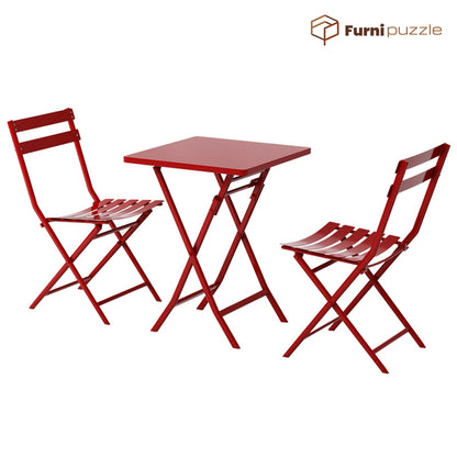 Garden Patio Foldable Round Table 3 Piece Set of Foldable Patio Table and Chairs