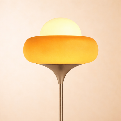 Mid-Century Tart Shape Floor Lamp – Soft Yellow Glass Shade Dimmable LED Standing Lamp