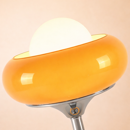 Mid-Century Tart Shape Floor Lamp – Soft Yellow Glass Shade Dimmable LED Standing Lamp