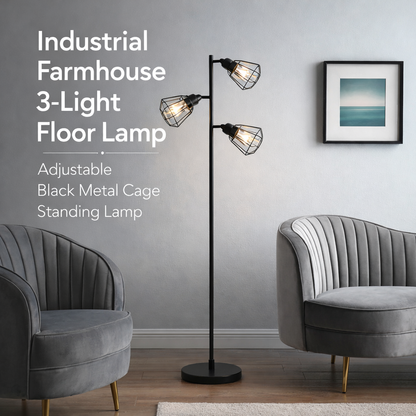 65' In Adjustable Cage Shade Industrial Farmhouse Metal Floor Lamp
