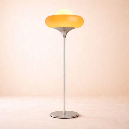 Mid-Century Tart Shape Floor Lamp – Soft Yellow Glass Shade Dimmable LED Standing Lamp