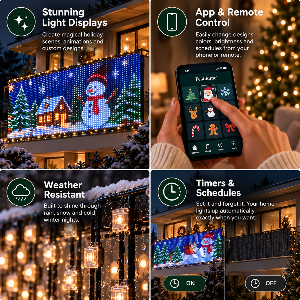 Animated Christmas curtain light scenes and app controls