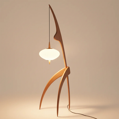 Creative Mantis Floor Lamp | Sculptural Wood Arc Light Natural Oak | Airayvis