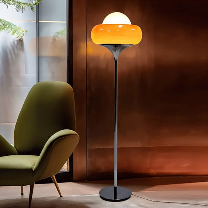 Mid-Century Tart Shape Floor Lamp – Soft Yellow Glass Shade Dimmable LED Standing Lamp