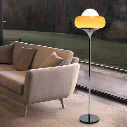 Mid-Century Tart Shape Floor Lamp – Soft Yellow Glass Shade Dimmable LED Standing Lamp