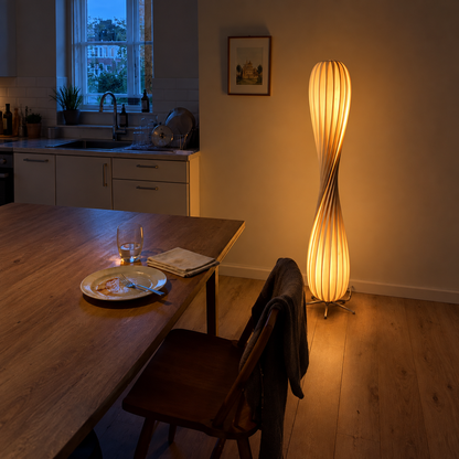 Modern Sculptural Twist Floor Lamp, Dimmable Wood LED Standing Lamp for Bedroom & Living Room