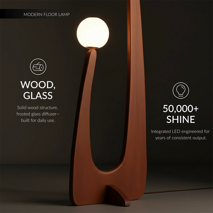 Modern Minimalist Walnut Solid Wood Glass Ball 2-Light Standing Floor Lamp