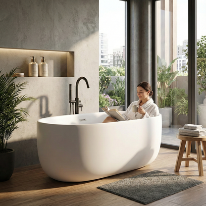 LILYA 47" Freestanding Stone Resin BathtubModern Matte White Soaking Tub