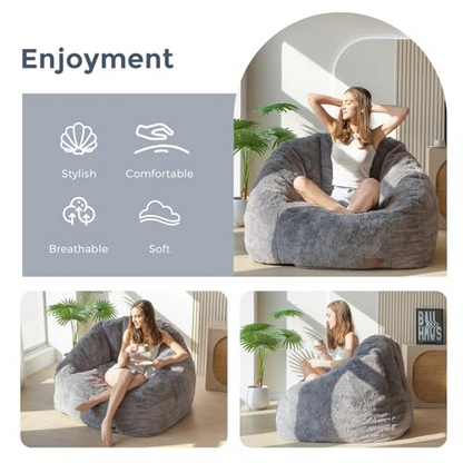 Oversized Faux Fur Bean Bag Chair Stuffed Lounge Sofa for Adults & Kids Perfect for Gaming Reading & Relaxing