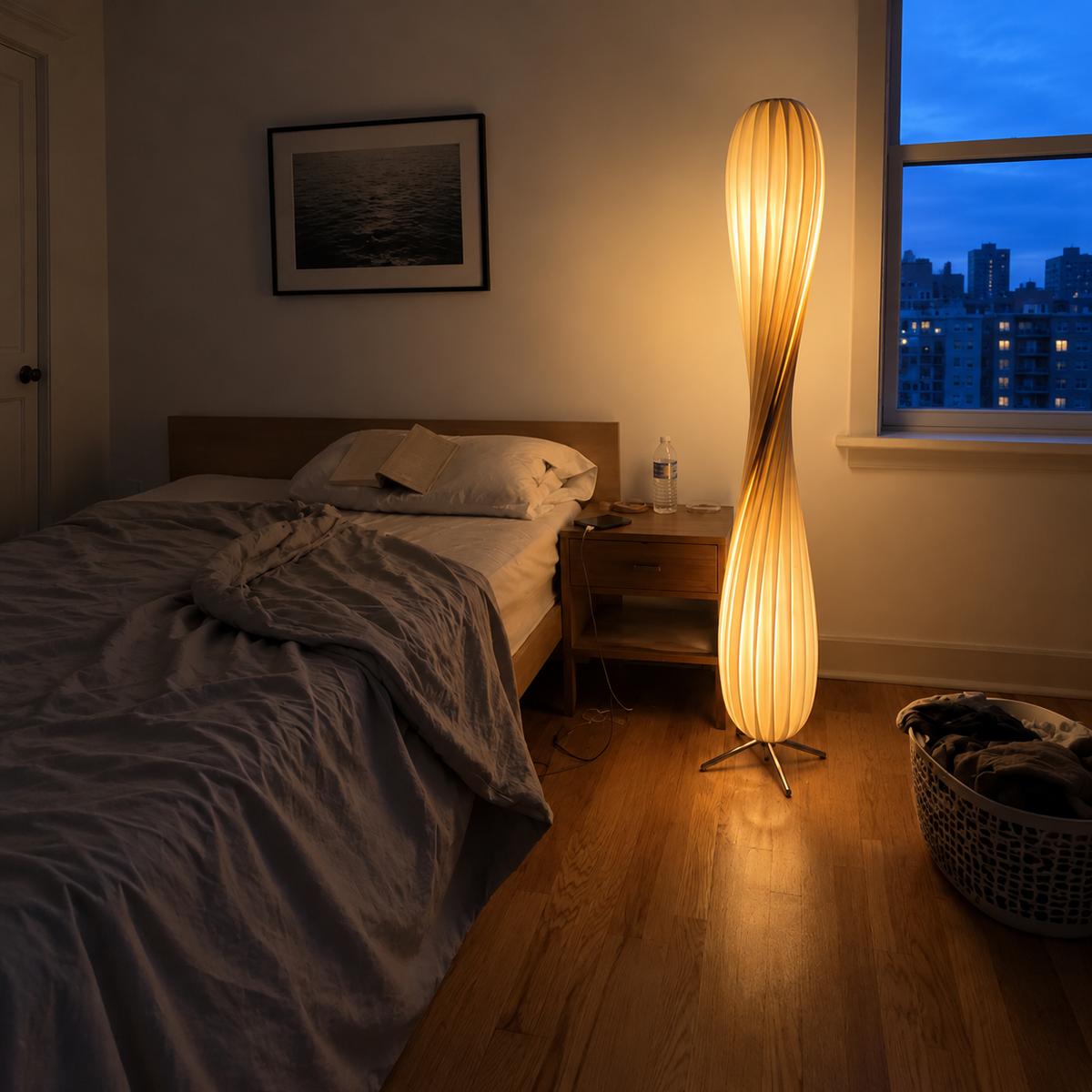 Modern Sculptural Twist Floor Lamp, Dimmable Wood LED Standing Lamp for Bedroom & Living Room
