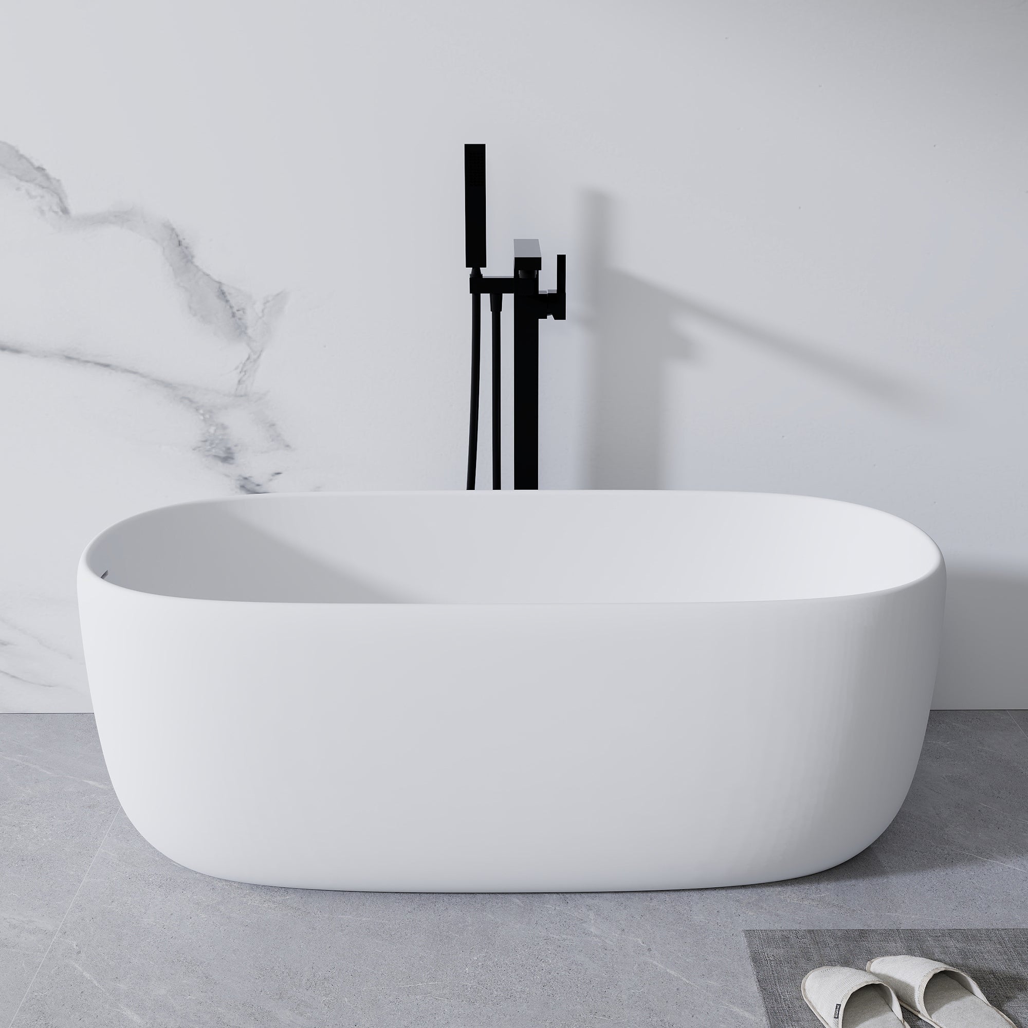 Modern 51" Freestanding White Stone Resin Bathtub with Pop-Up Drain - Airayvis