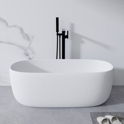 Modern 51" Freestanding White Stone Resin Bathtub with Pop-Up Drain - Airayvis