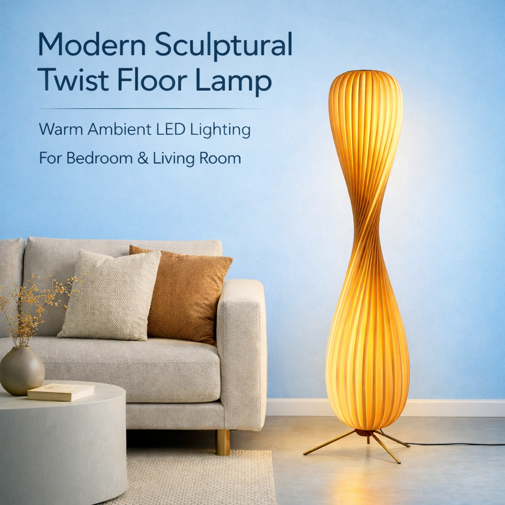 Modern Sculptural Twist Floor Lamp – Warm Ambient LED Standing Lamp for Bedroom & Living Room
