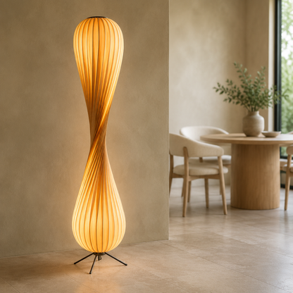 Modern Sculptural Twist Floor Lamp, Dimmable Wood LED Standing Lamp for Bedroom & Living Room