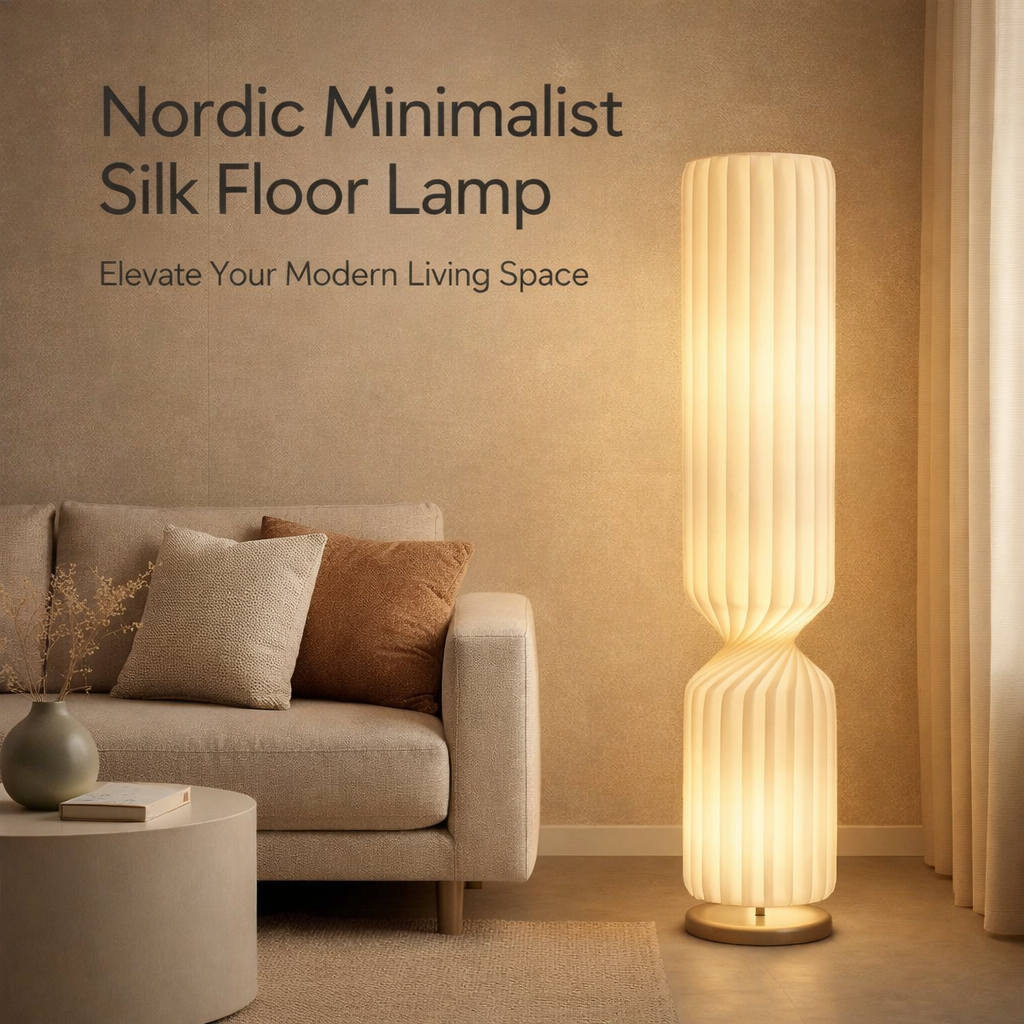 Nordic Minimalist Wabi Sabi Silk Floor Lamp Living Room Home Decor LED Standing Light