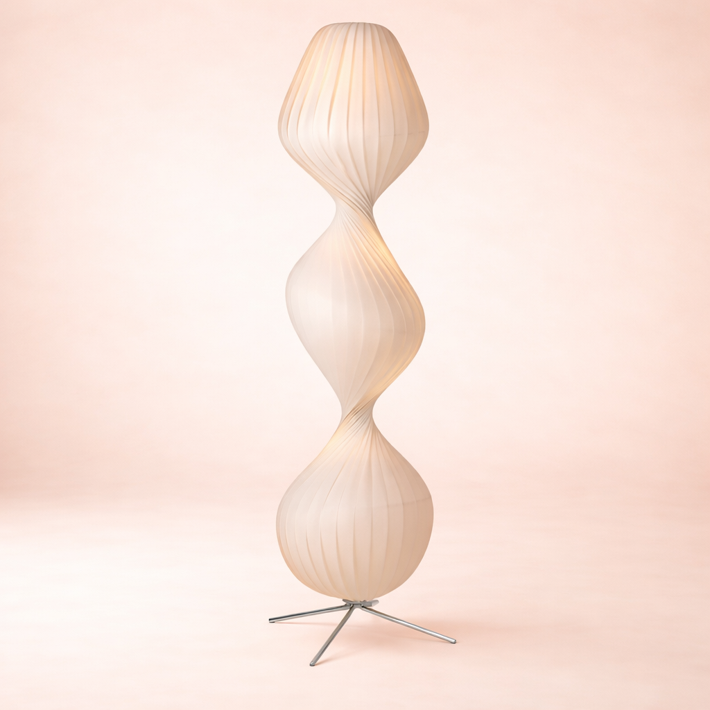 Nordic Wabi Sabi Floor Lamp - Twisted Hourglass Pleated Shade - Airayvis