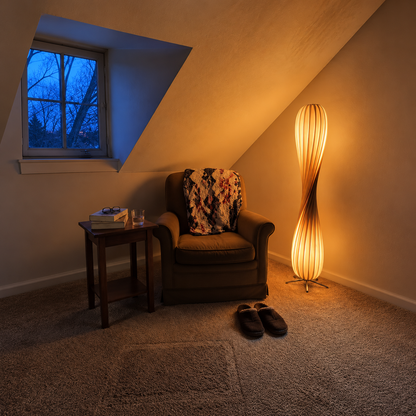 Modern Sculptural Twist Floor Lamp, Dimmable Wood LED Standing Lamp for Bedroom & Living Room