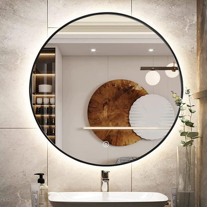Round LED Bathroom Mirror Touch Control Three Color Light - Airayvis