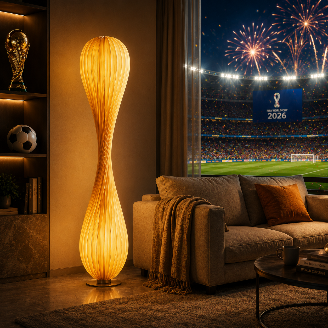 Sculptural Twist Floor Lamp – Modern Ambient Lighting for Cozy Living Room Decor